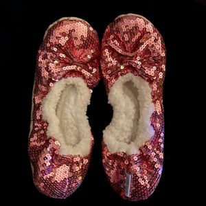 Snoozes Pink Sequin Slippers with Bow Size Large